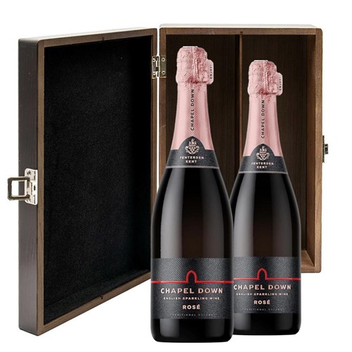 Chapel Down Rose English Sparkling Wine 75cl Double Elm Wood Gift Boxed (2x75cl)